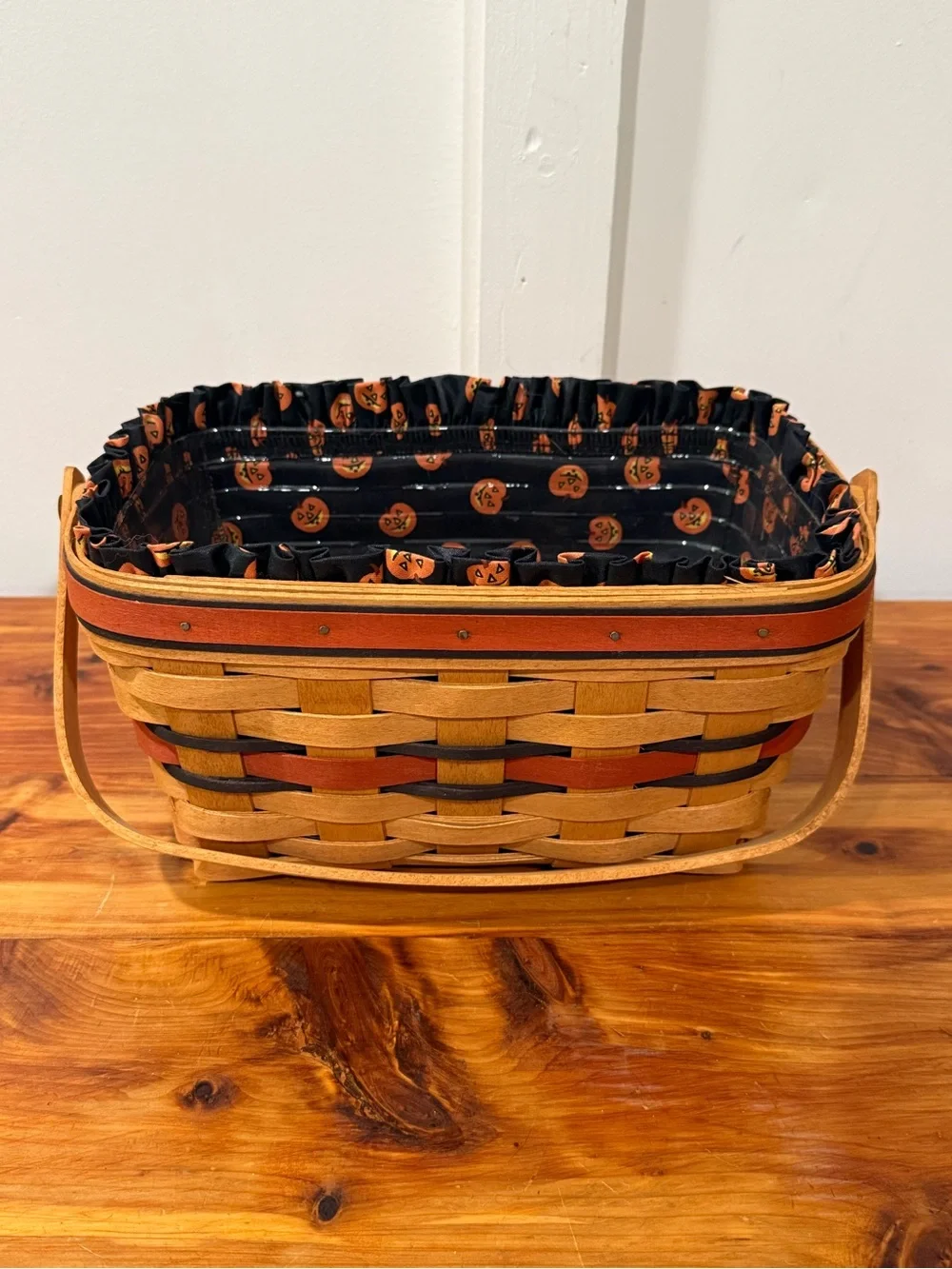 Vintage 1994 Longaberger Boo Basket w/ Fabric & Plastic Liners